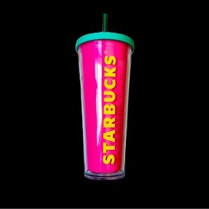 Starbucks bright neon pink Venti cold cup 24 oz EUC